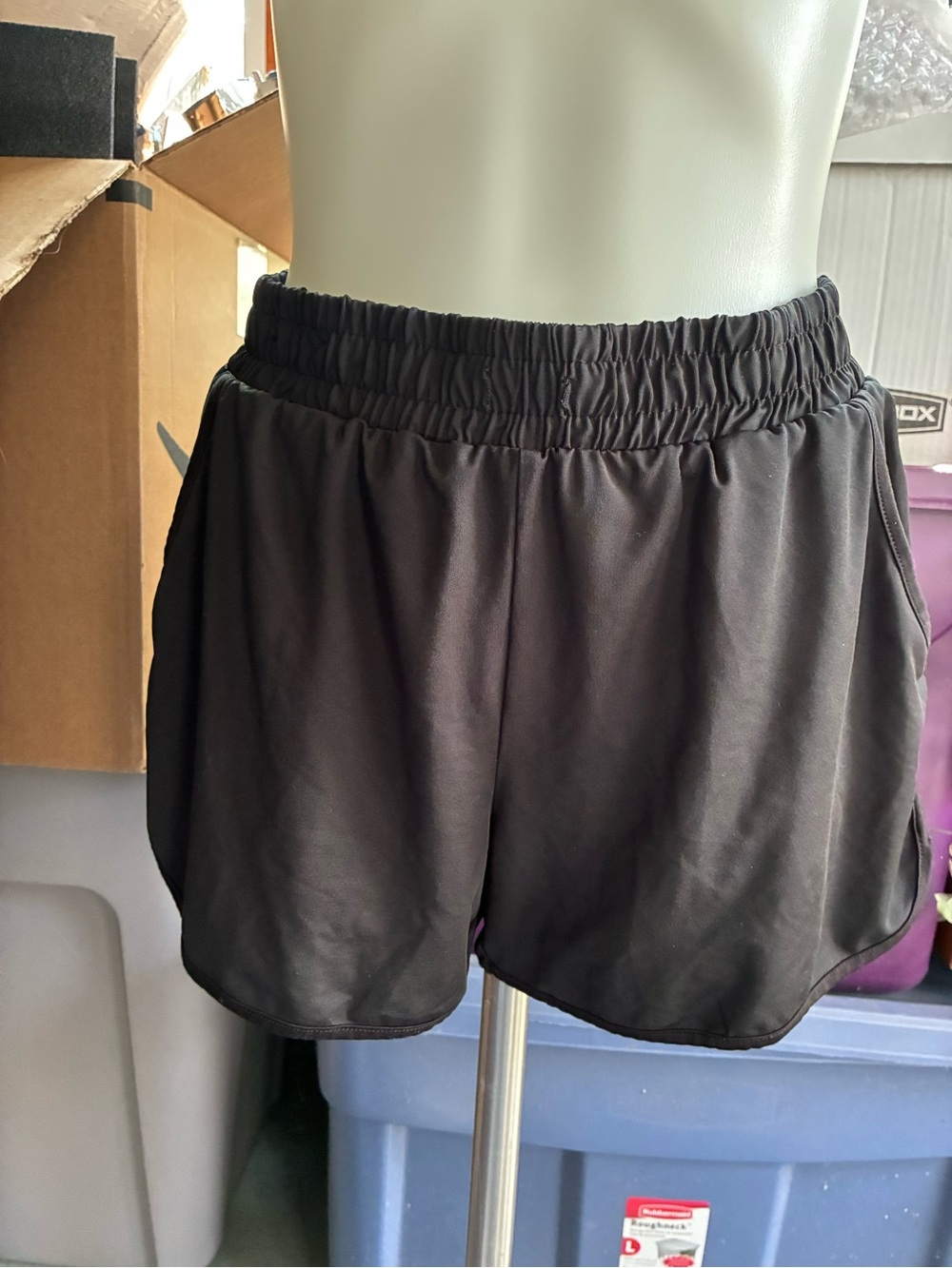 Koralhy Black Women's Elastic-Waist Athletic Shorts with Side Pockets